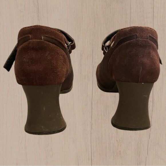 Vintage brown suede Mary Janes square toe heels - Picture 8 of 9